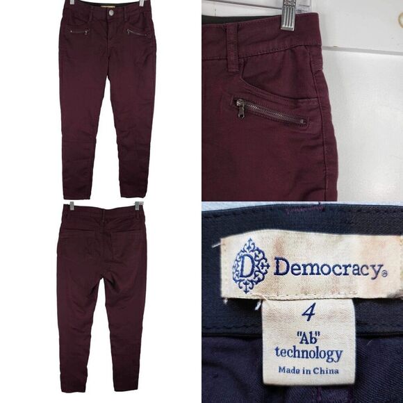 Democracy Jeans AB Technology Women’s Size 4 Red Maroon Canvas Stretch Skinny - Picture 1 of 7